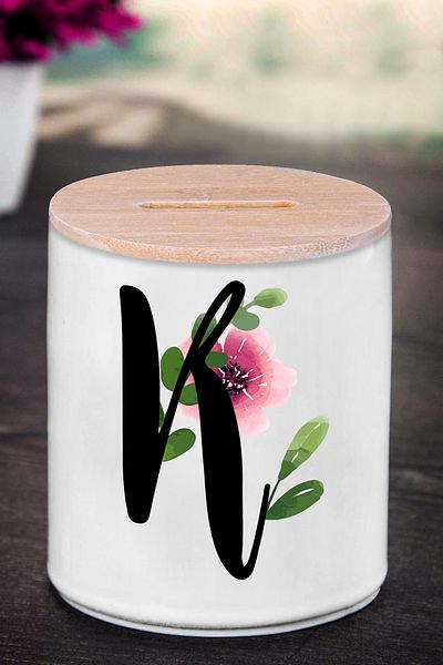 Bytwo Κουμπαράς με γράμμα K (ΚΕΡΑΜΙΚΟ) - Nature Flower K - K237