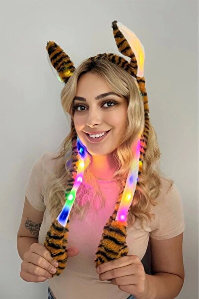 CERSAL Kahverengi Zebra Desenli Işıklı Kulakları Oynayan Taç