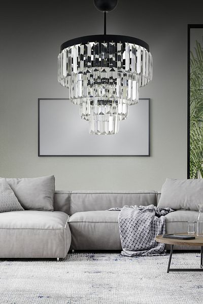 Birsen Aydınlatma Nilsa Black 30X30 cm Crystal Stone Luxury Chandelier - Bedroom - Living Room - Kitchen - Hall