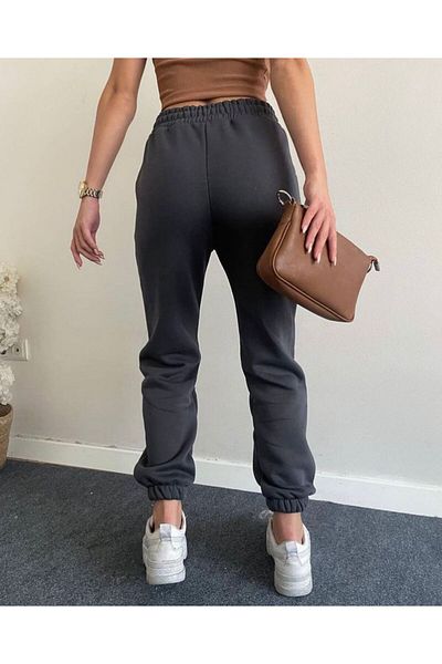 Niceboutique Anthracite High Waist 3 Thread Raised Jogger Sweatpants