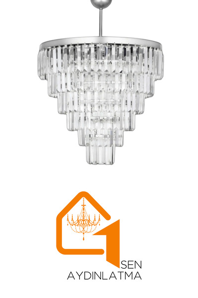 Birsen Aydınlatma Nilsa Gümüş 50x50 Cm'Lik Kristal Taşlı Lüks Avize - Yatak Odası - Salon - Mutfak - Hol