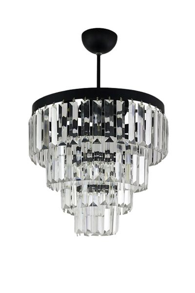 Birsen Aydınlatma Nilsa Black 30X30 cm Crystal Stone Luxury Chandelier - Bedroom - Living Room - Kitchen - Hall