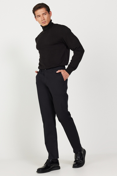 ALTINYILDIZ CLASSICS Ανδρικό μαύρη άνετη εφαρμογή χαλαρό κομμένο βαμβακερό ελαστικό παντελόνι με πλαϊνές τσέπες