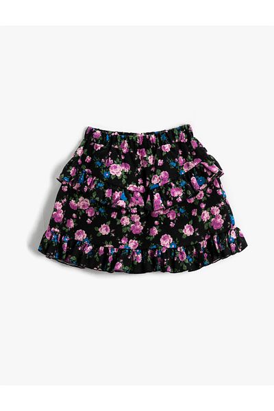 Koton Floral Mini Skirt with Cascading Ruffles