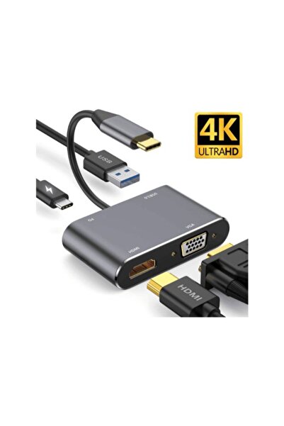 DESTE ELEKTRONİK TYPE-C 4 İN 1 HUB ÇOĞALTICI VGA-HDMI-USB-TYPE-C HUB ÇOĞALTICI