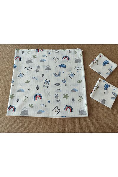 Alpıno MUSLIN BLANKET MUSLIN BLANKET ALPINOBABY 100% COTTON (85 cm * 85 cm) + 2 handkerchiefs
