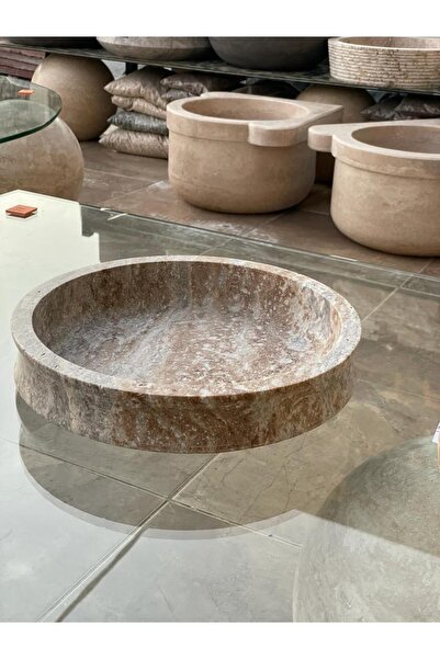 Polen Stone Silver (gümüş)traverten sunumluk / tepsi / mumluk 30x6