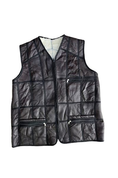 Lndr Patchwork Inside Fur-Outside Suede Genuine Leather Vest with Piping Detail
