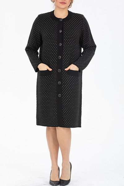 trikobis SILVER SIM JACQUARD DETAIL SPECIAL DESIGN LONG WOOL MOTHER'S CARDIGAN