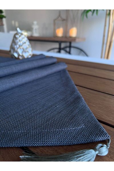 desen izmir Linen Linen, Jute Texture, Anthracite Color Runner Blanket