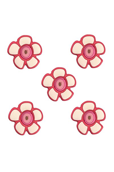 EYM 5 Pieces Children's Room Furniture Handle Cupboard Button Red Daisy