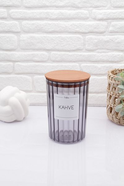 zezedesing Smoked Oval Coffee Jar with Wooden Lid 1350ML