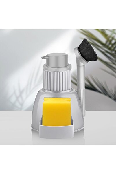 Kavi Entegre Plastik Set de bucătărie din acril gri, un complement elegant și util cu dozator de săpun lichid și perie