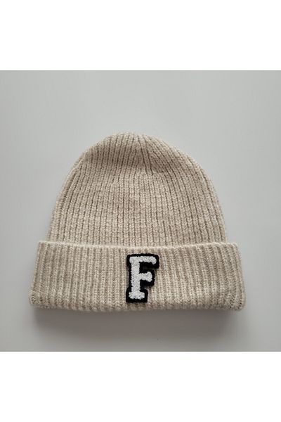 initialess Mohair Folded Wool Beret with Letter F
