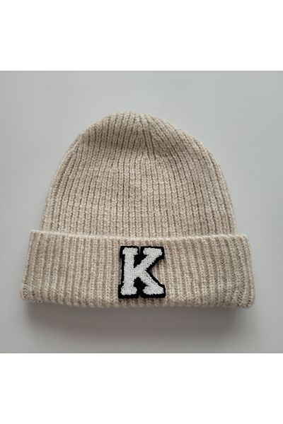 initialess Mohair Folded Wool Beret with Letter K