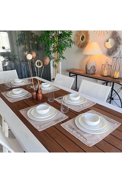 desen izmir American Service, Jute Textured, Linen Linen Gray Glitter Stripe 6 Pieces