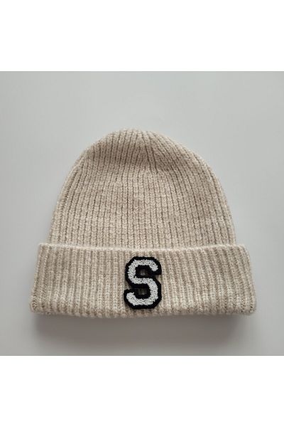 initialess Mohair Folded Wool Beret with Letter S