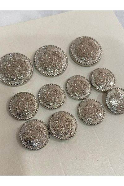 BALIM ÖRGÜ EVİ Blazer Jacket and Coat Button Set Silver with Metal Embossed Pattern