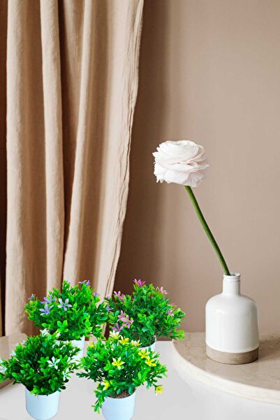 Cennet Home Flowering basil desktop decorative artificial flower set of 4 whi...