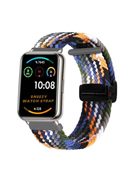 Sneezy Huawei Watch Fit 2 İle Uyumlu FiberLink Manyetik Tokalı Kumaş Örgü Kordon