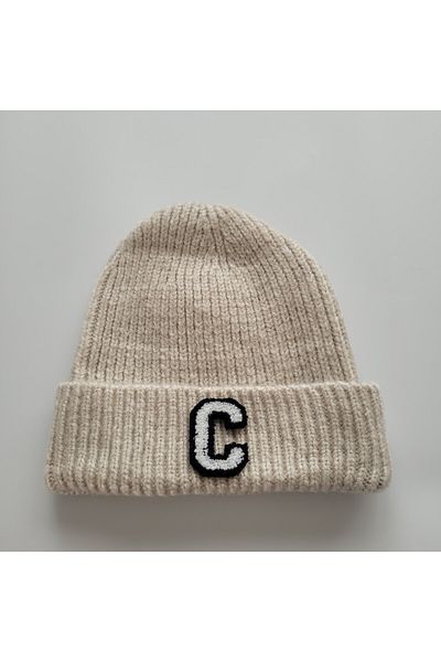 initialess Mohair Folded Wool Beret with Letter C