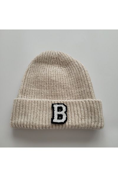 initialess Mohair Folded Wool Beret with Letter B