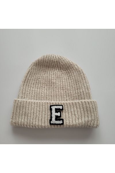 initialess Mohair Folded Wool Beret with Letter E