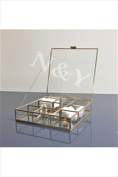 N&Y makeup organizer 9 Bölmeli Ay Serisi pirinç cam kutu (25x25x5 cm)