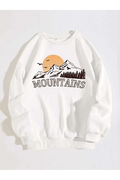 PALPİTO Hanorac oversize cu imprimeu alb Seagull Mountains pentru femei