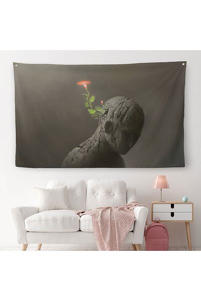Harita Sepeti Yeşeren Idealı Canvas Wall Tapestry - Wall Cloth 4034