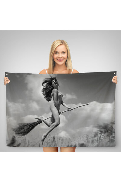 Harita Sepeti Летюча гола жінка з мітлою, полотно, настінне покривало-килим-5145