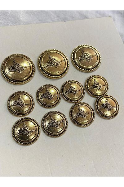 BALIM ÖRGÜ EVİ Blazer Jacket and Coat Button Set Metal Ottoman Tughra Patterned Yellow