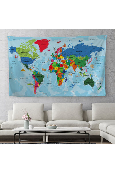 Harita Sepeti غطاء حائط / سجادة مفصلة خريطة العالم التركية الحالية قماش عالي ...