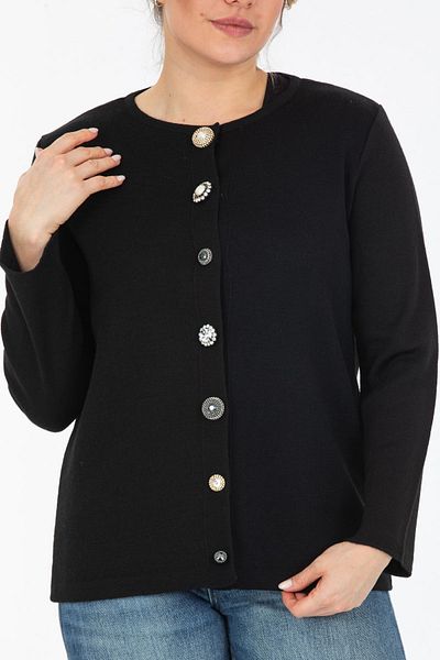 trikobis Custom Design Wool Knitwear Cardigan with Buttons and Brooch Shaped Steel Knit
