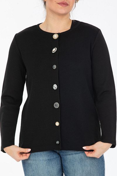 trikobis Custom Design Wool Knitwear Cardigan with Buttons and Brooch Shaped Steel Knit