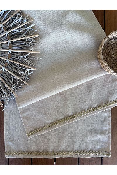 desen izmir Lenjerie de in, textura de iută, dungi aurii, design decorativ