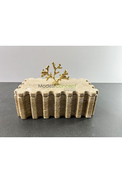 Modestmar وعاء رخام من الترافرتين الطبيعي، مجوهرات رخامية، منظم، وعاء مزخرف بحواف مفصلة
