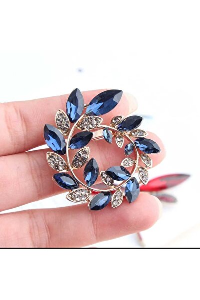 ESJ Kristal Zirkon Taş Çelenk Kadın Broş Ebat: 3,6*4,3 Cm GOLD