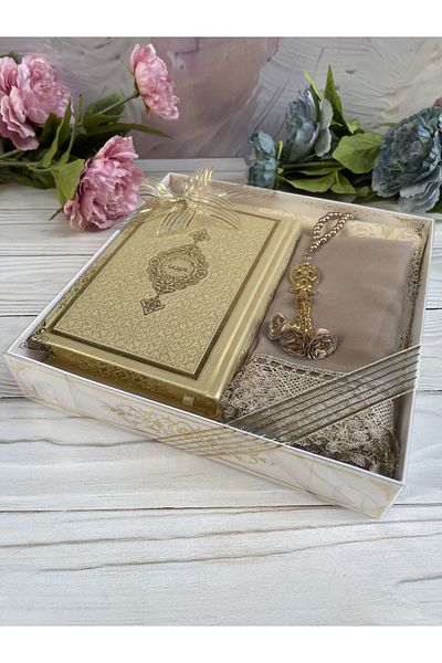 DuhaİslamiHediyelik Luxury Prayer Set Prayer Rug Rosary Shawl Holy Quran Dowry Bundle Home Concept