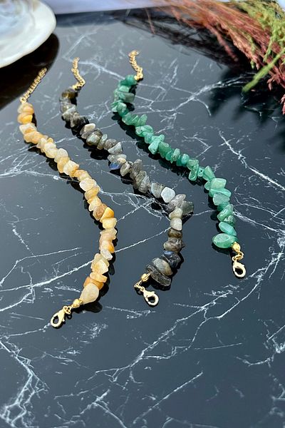 EST Aksesuar Natural Stone Bracelet Set of 3 (Aventurine, Citrine, Labradorite)