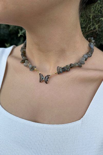 EST Aksesuar Kadın Doğal Kırık Taşlı Labradorit Kolye