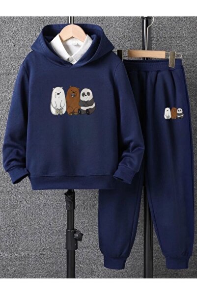 Serays moda Σετ παιδικής φόρμας με στάμπα We Are Bears με κουκούλα