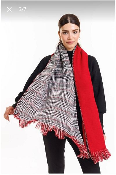 Nilbutik 70x190cm Winter Shoulder Shawl - Double Sided Plaid Wool