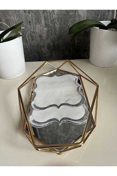 NURHAN HOME COLLECTION 2 Pieces Ecru Color Fabric with Silver Embroidery Coffee Side Cocktail Presentation Napkin