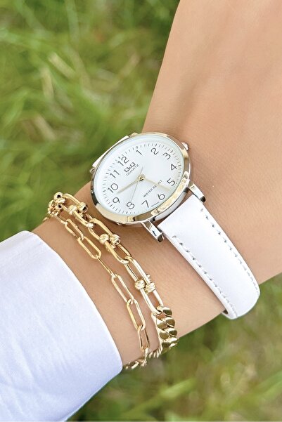 Q&Q Stylish Leather Corded Women's Wristwatch with Numbers