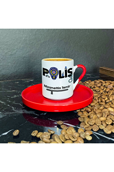 Hediyelen Polis Kırmızı Türk Kahvesi Fincanı