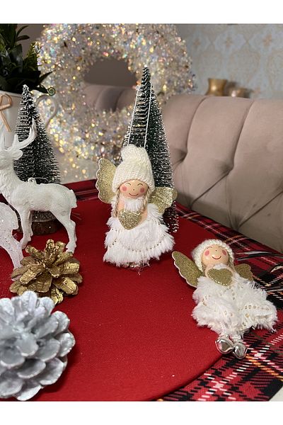 Ayd Home Σετ 2 White Angels - Χριστουγεννιάτικο Στολίδι Χριστουγεννιάτικο Δέντρο με Χρυσό Κορδόνι, Καρδιά Χριστουγεννιάτικο Αγγέλο Χιονιού - Κρέμα 16 εκ.