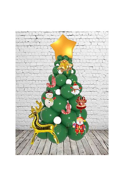 LOTUS PARTY New Year Celebration Tree Balloon Set - Gold Deer - Santa Balloon Ornaments Green Balloon