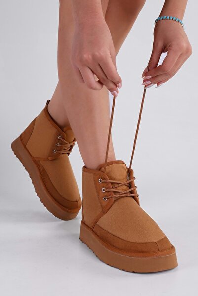 Shoeberry Γυναικείες φλατ μπότες Buggies καφέ με γούνινο εσωτερικό, καφέ ύφασμα