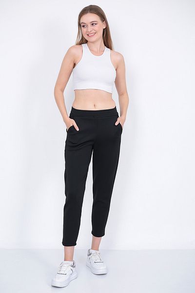Lamirella Women's Black High Waist Carrot Cut Scuba Trousers
